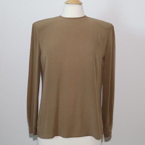 GIORGIO ARMANI MADE IN ITALY Silk Blouse Long Sleeve Back Button Shoulder Pad 40 - Picture 1 of 7